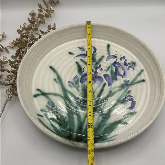 Ruthann Maze 14” Round Platter. Features her Purple Iris Design. Pottery. - Picture 6 of 11